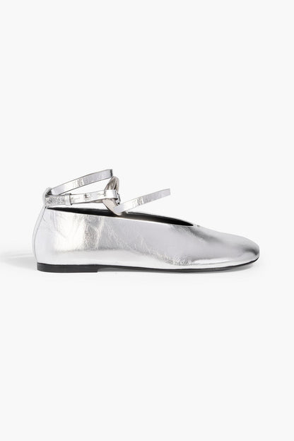 Jil Sander Metallic Leather Ballet Flats Silver Women's