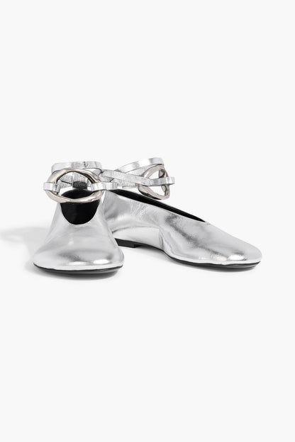 Jil Sander Metallic Leather Ballet Flats Silver Women's