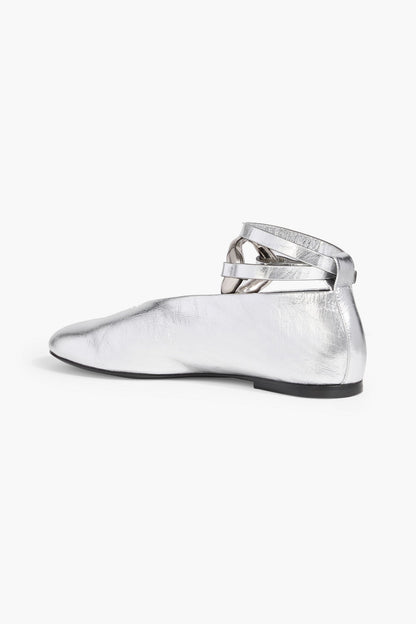 Jil Sander Metallic Leather Ballet Flats Silver Women's