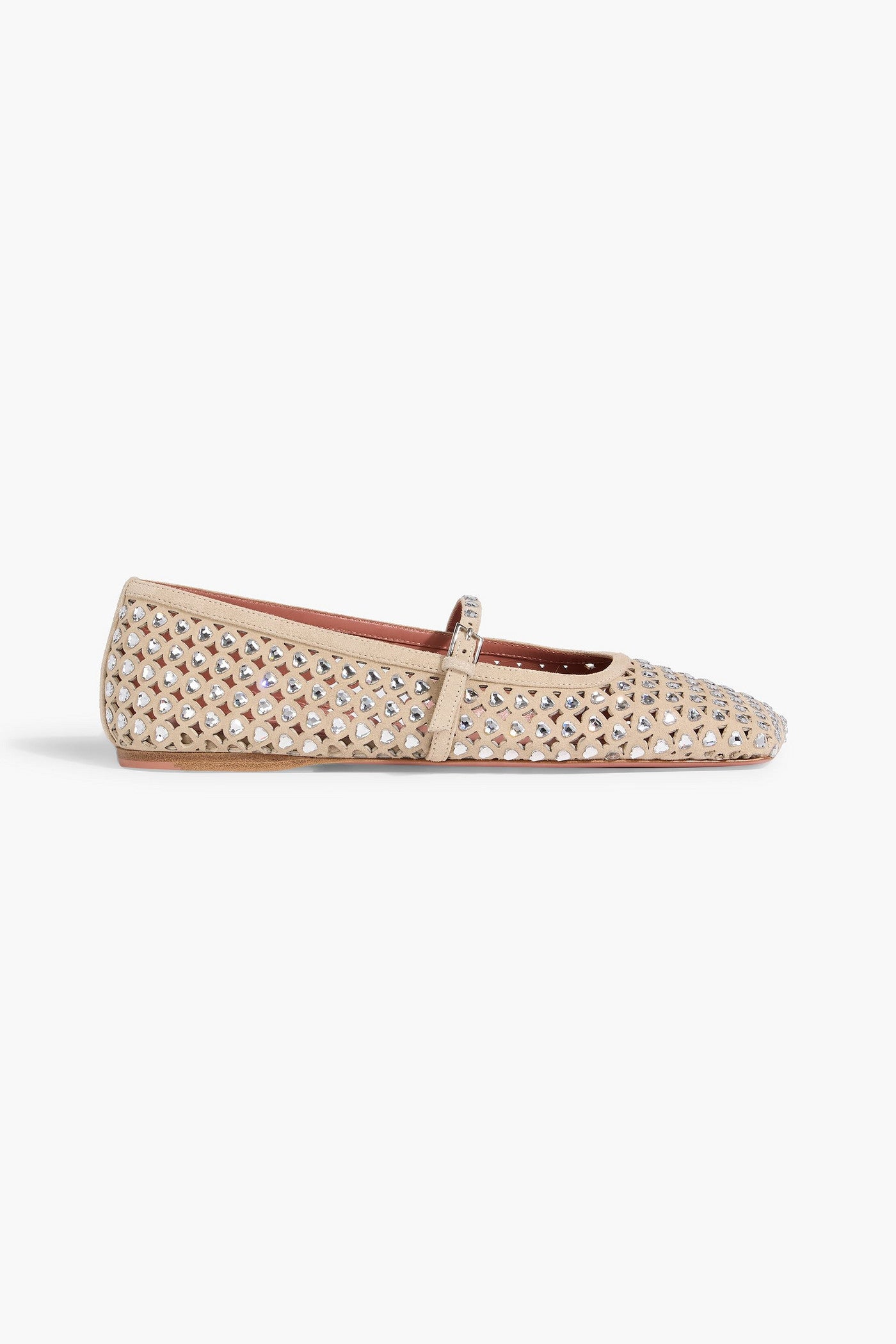 Amina Muaddi Ane Crystal-Embellished Suede Mary Jane Flats Beige Women's