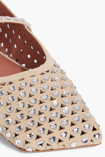 Amina Muaddi Ane Crystal-Embellished Suede Mary Jane Flats Beige Women's