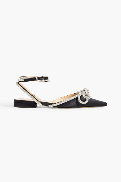 Mach & Mach Crystal-Embellished Satin Point-Toe Flats Black Women's