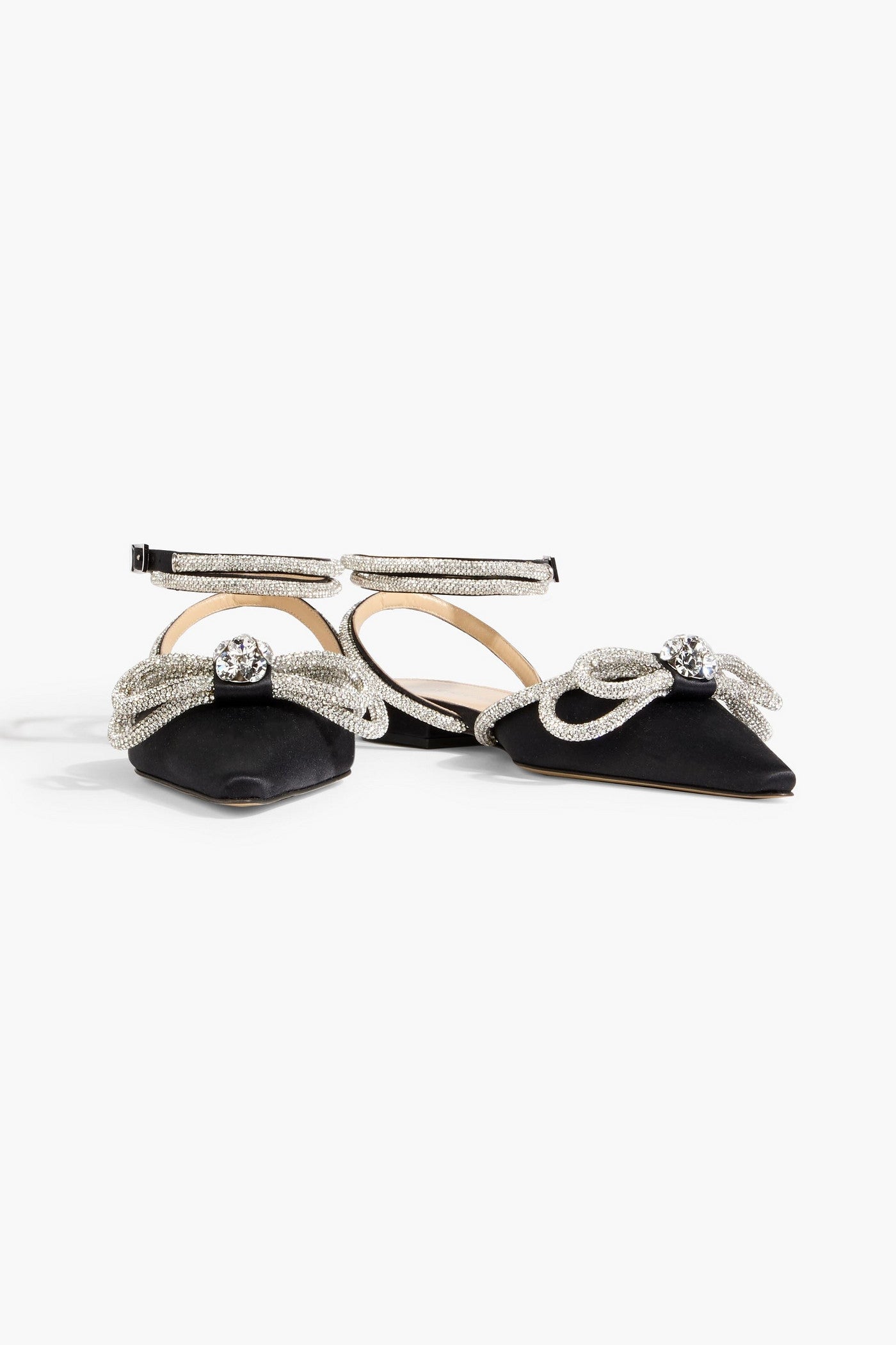 Mach & Mach Crystal-Embellished Satin Point-Toe Flats Black Women's