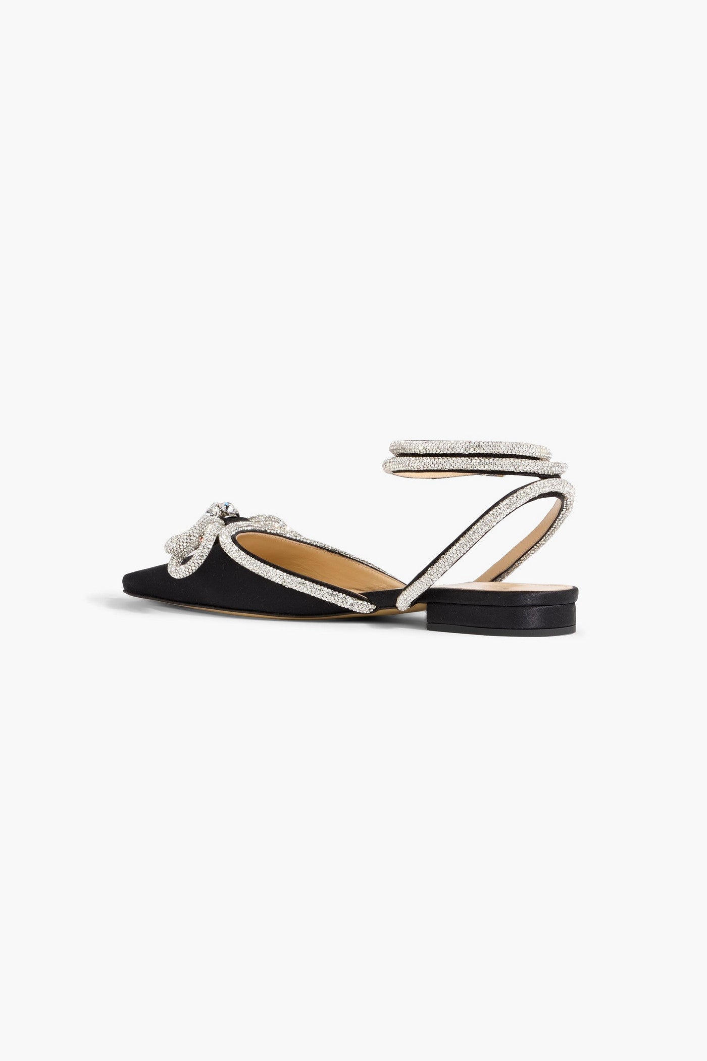 Mach & Mach Crystal-Embellished Satin Point-Toe Flats Black Women's