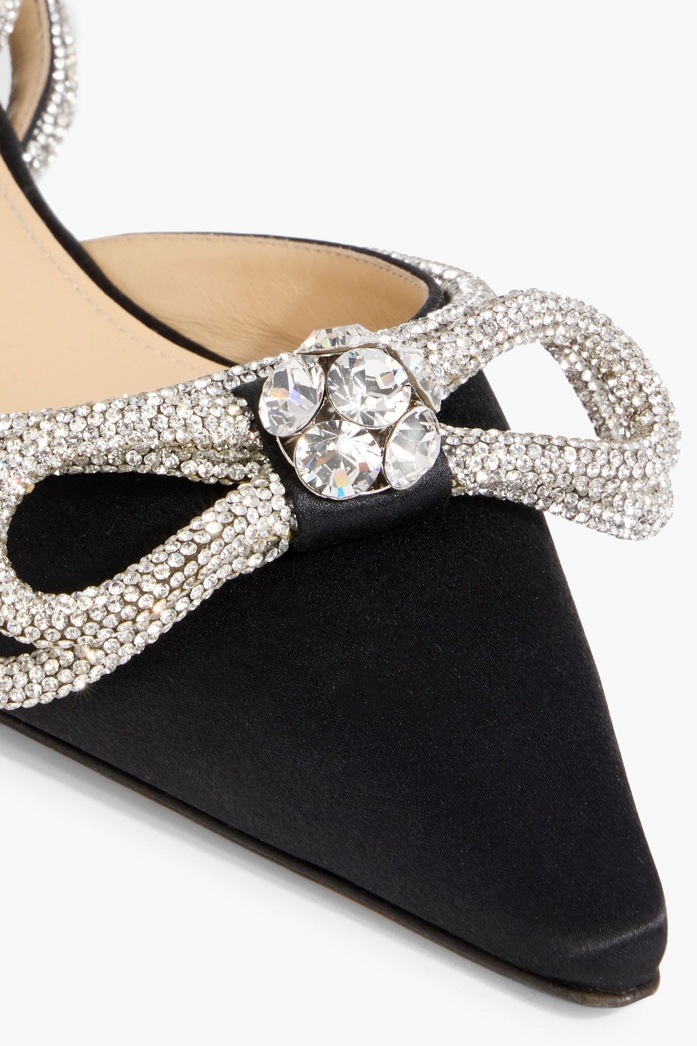 Mach & Mach Crystal-Embellished Satin Point-Toe Flats Black Women's