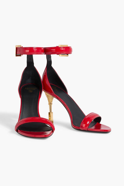 Balmain Moneta Patent-Leather Sandals Red Women's