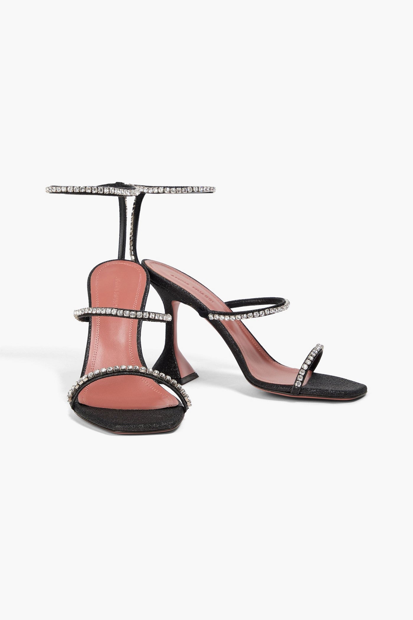 Amina Muaddi Gilda Crystal-Embellished Glittered Brushed-Leather Sandals Black Women's