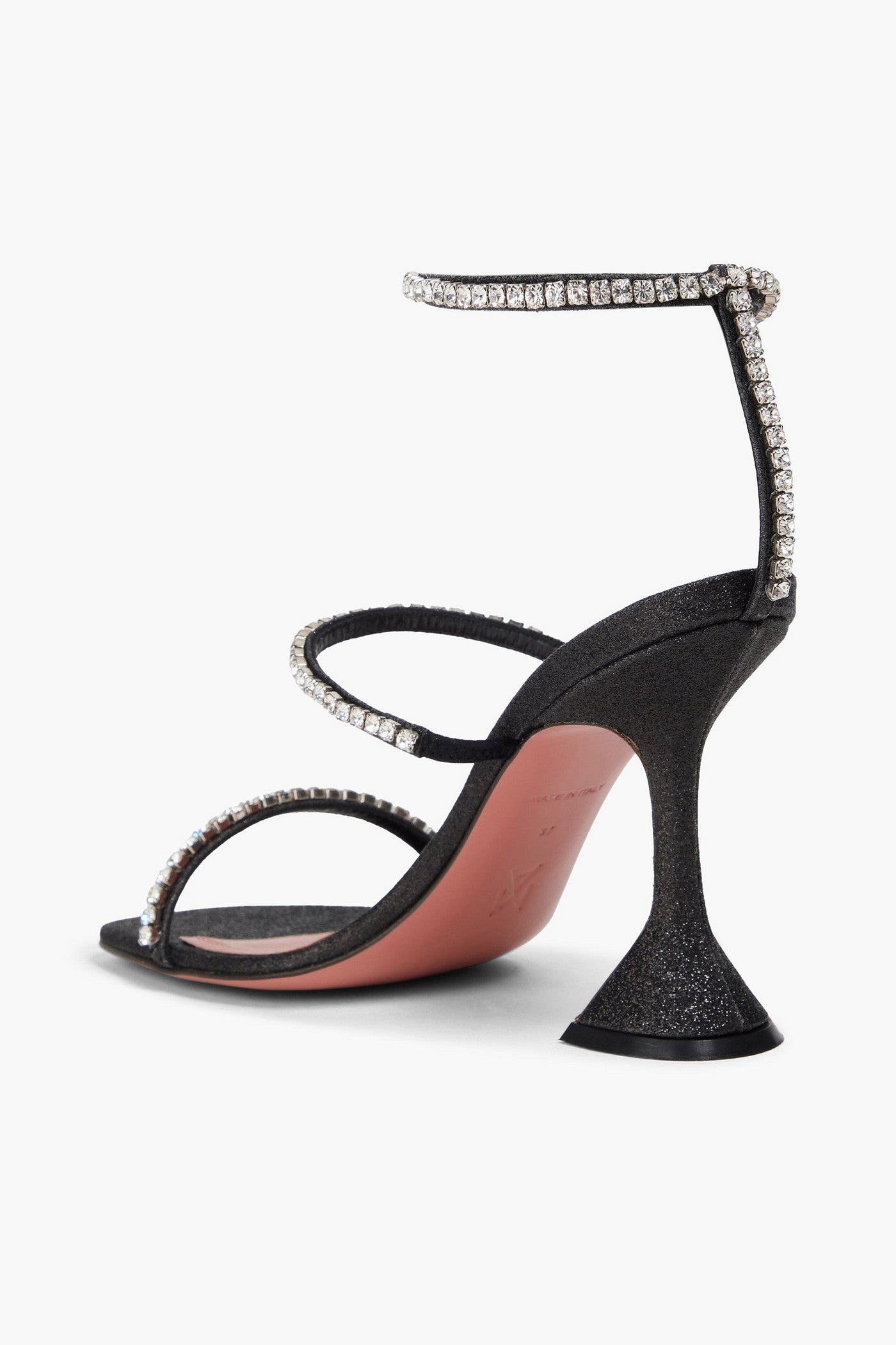 Amina Muaddi Gilda Crystal-Embellished Glittered Brushed-Leather Sandals Black Women's