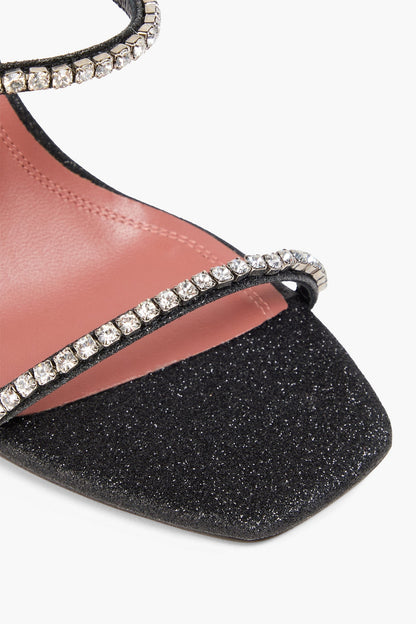 Amina Muaddi Gilda Crystal-Embellished Glittered Brushed-Leather Sandals Black Women's
