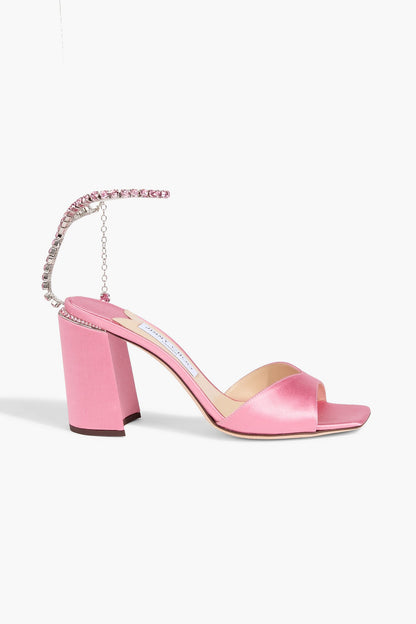 Jimmy Choo Saeda 85 Crystal-Embellished Satin Sandals Pink Women's