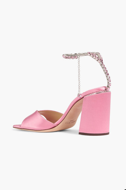 Jimmy Choo Saeda 85 Crystal-Embellished Satin Sandals Pink Women's
