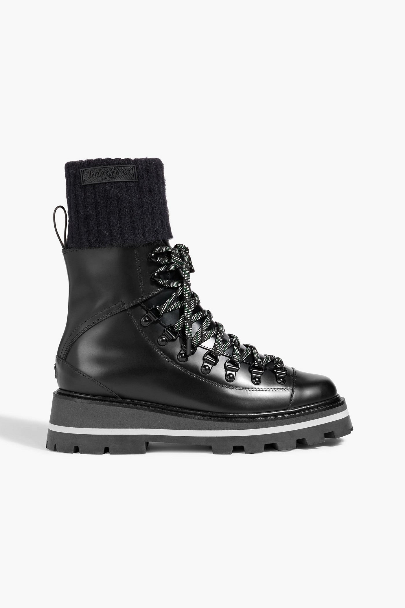 Jimmy Choo Chike Leather And Ribbed-Knit Hiking Boots Black Women's
