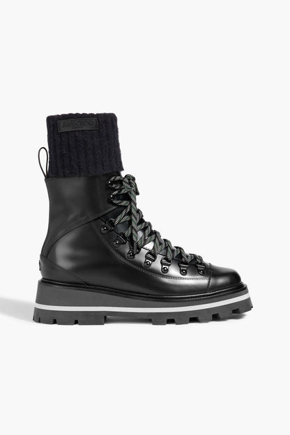Jimmy Choo Chike Leather And Ribbed-Knit Hiking Boots Black Women's