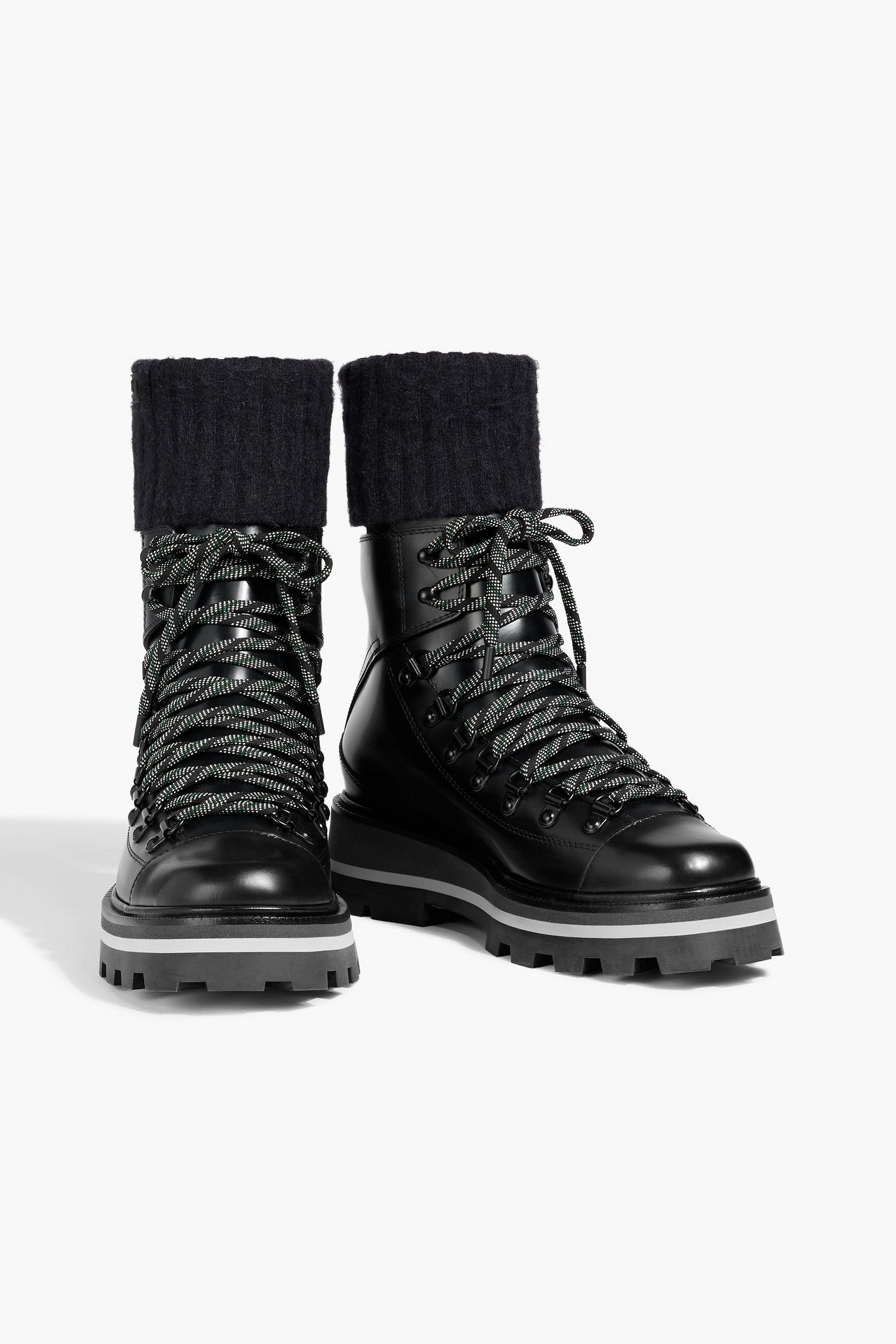 Jimmy Choo Chike Leather And Ribbed-Knit Hiking Boots Black Women's