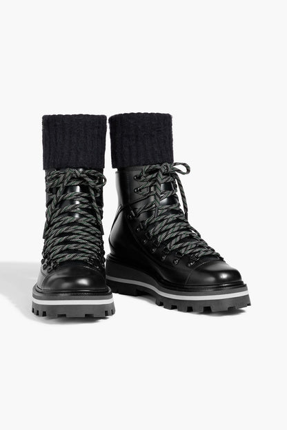Jimmy Choo Chike Leather And Ribbed-Knit Hiking Boots Black Women's