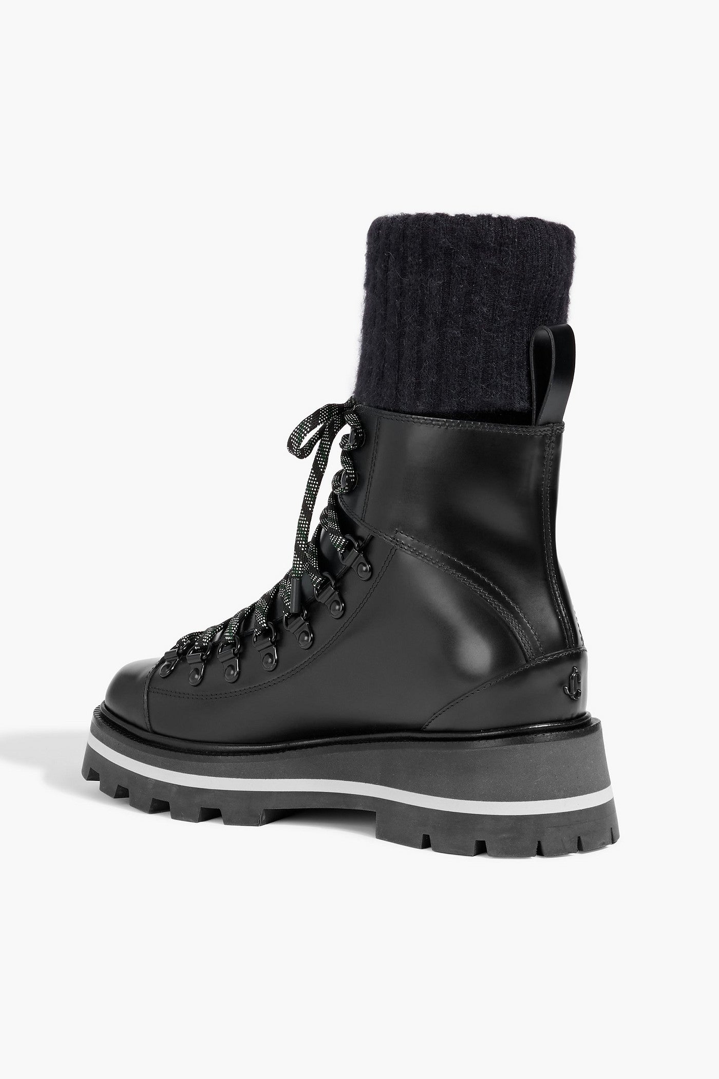 Jimmy Choo Chike Leather And Ribbed-Knit Hiking Boots Black Women's
