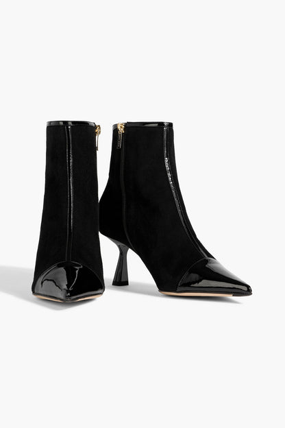 Jimmy Choo Kix Patent Leather-Trimmed Suede Ankle Boots Black Women's
