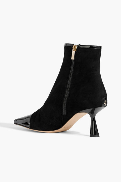 Jimmy Choo Kix Patent Leather-Trimmed Suede Ankle Boots Black Women's