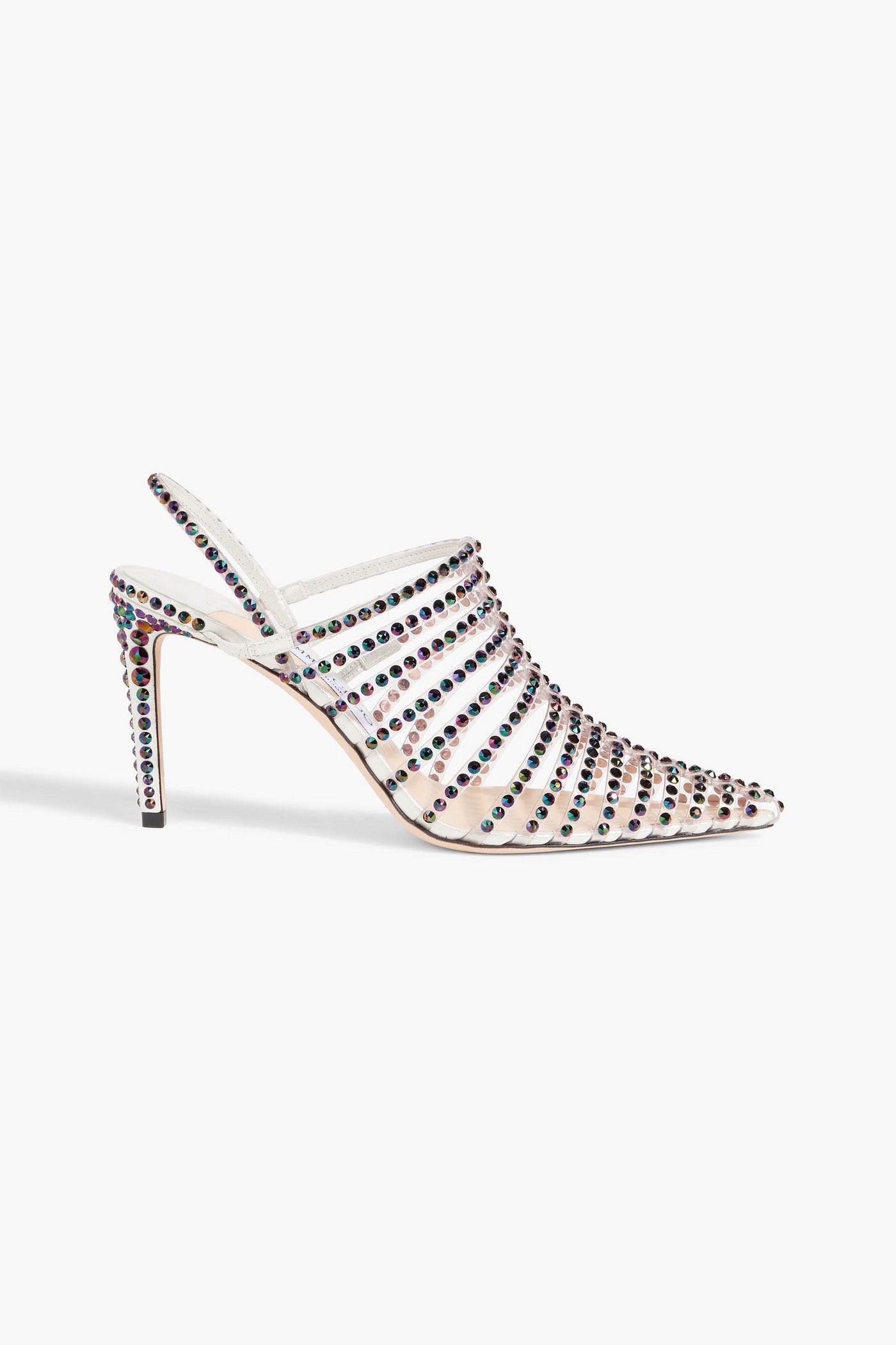 Jimmy Choo Thu 85 Crystal-Embellished Lam And Pvc Slingback Sandals Silver Women's