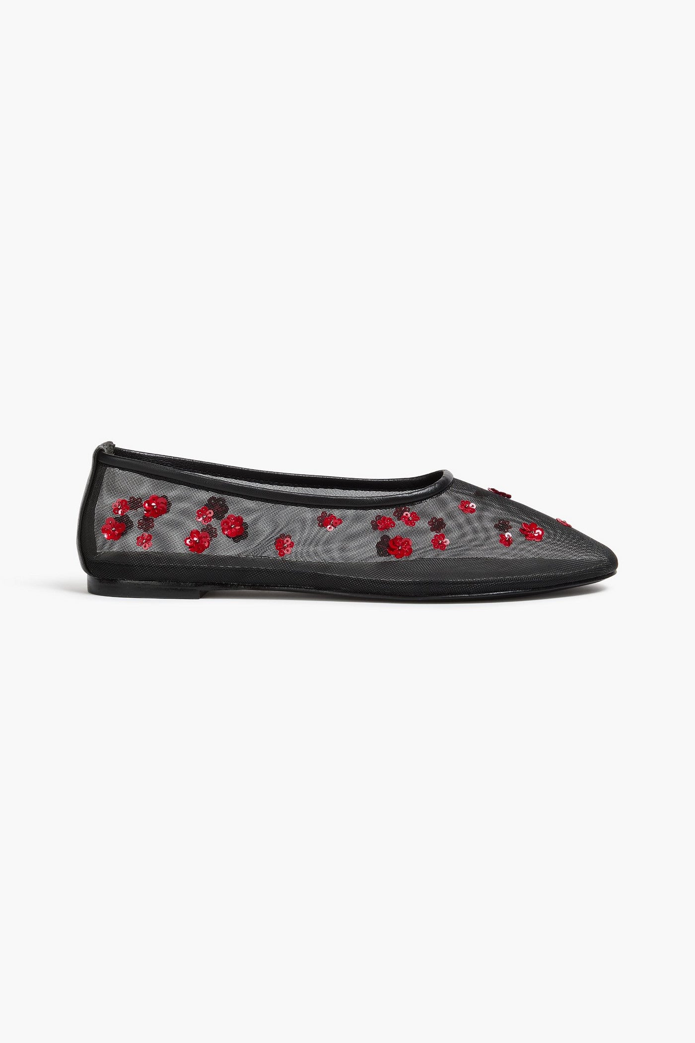 Staud Alba Embellished Mesh Ballet Flats Black Women's