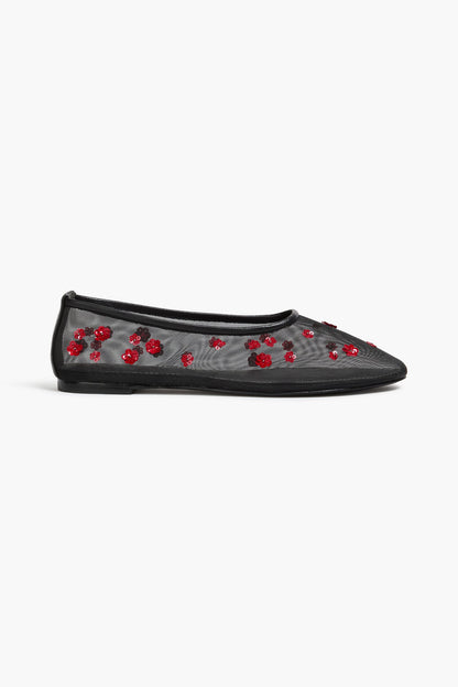 Staud Alba Embellished Mesh Ballet Flats Black Women's