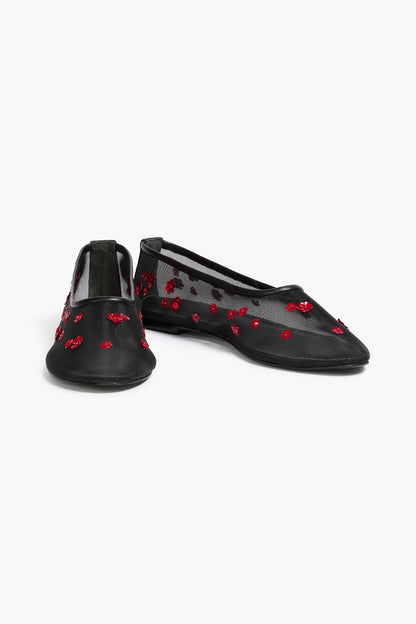 Staud Alba Embellished Mesh Ballet Flats Black Women's