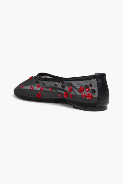 Staud Alba Embellished Mesh Ballet Flats Black Women's