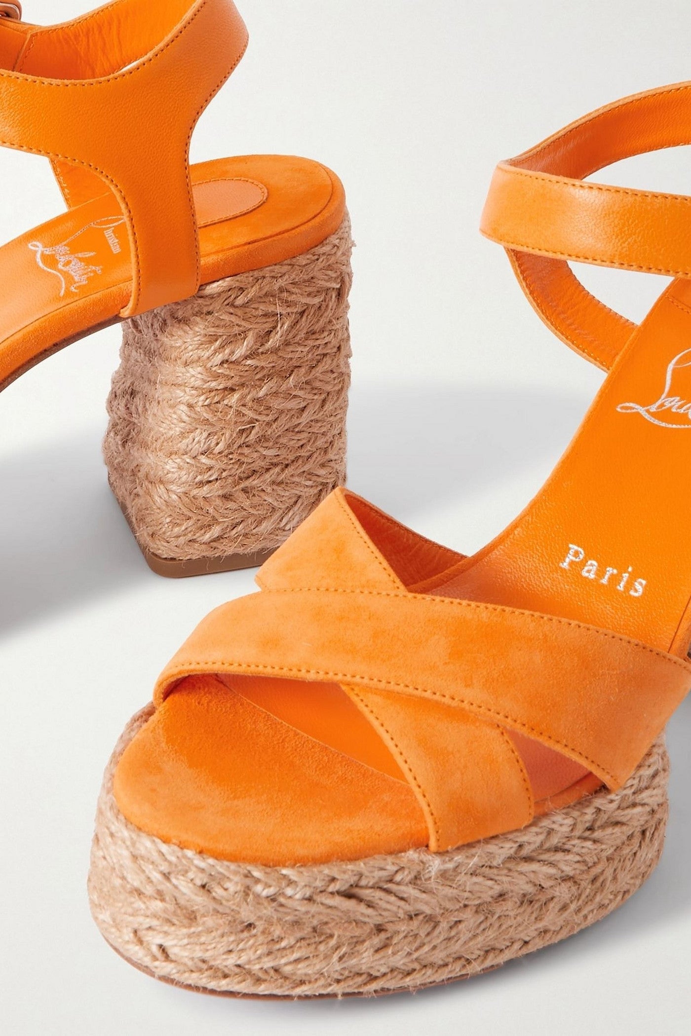 Christian Louboutin Calakala 70 Suede Espadrille Platform Sandals Orange Women's