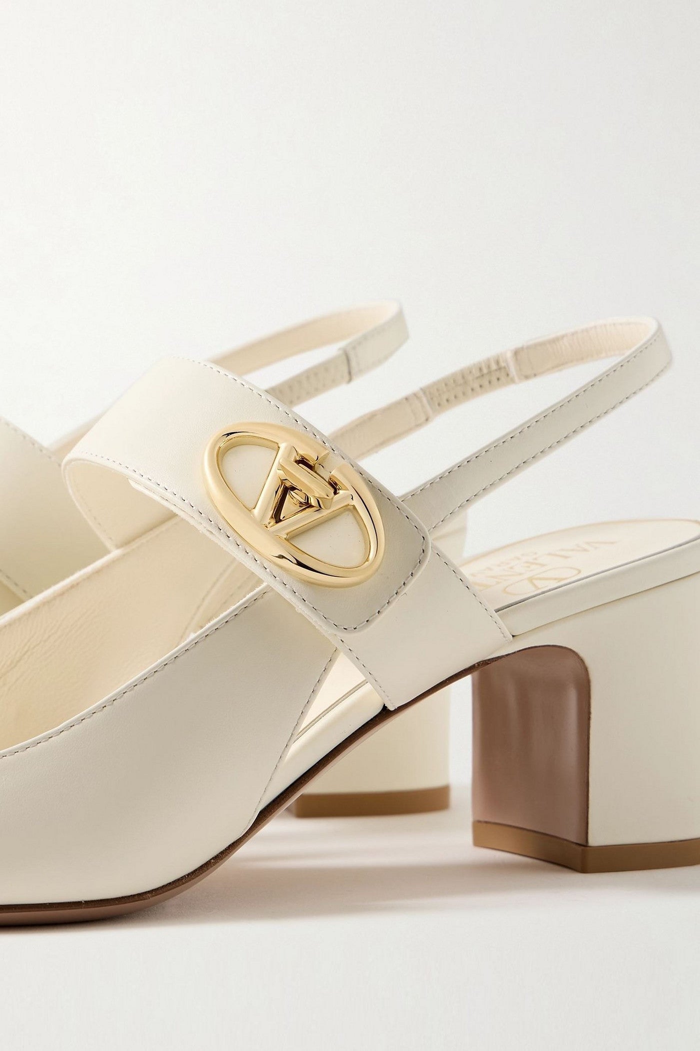 Valentino Garavani Vlogo 60 Embellished Leather Slingback Pumps Ivory Women's