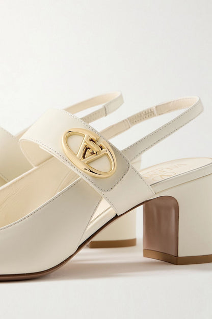Valentino Garavani Vlogo 60 Embellished Leather Slingback Pumps Ivory Women's