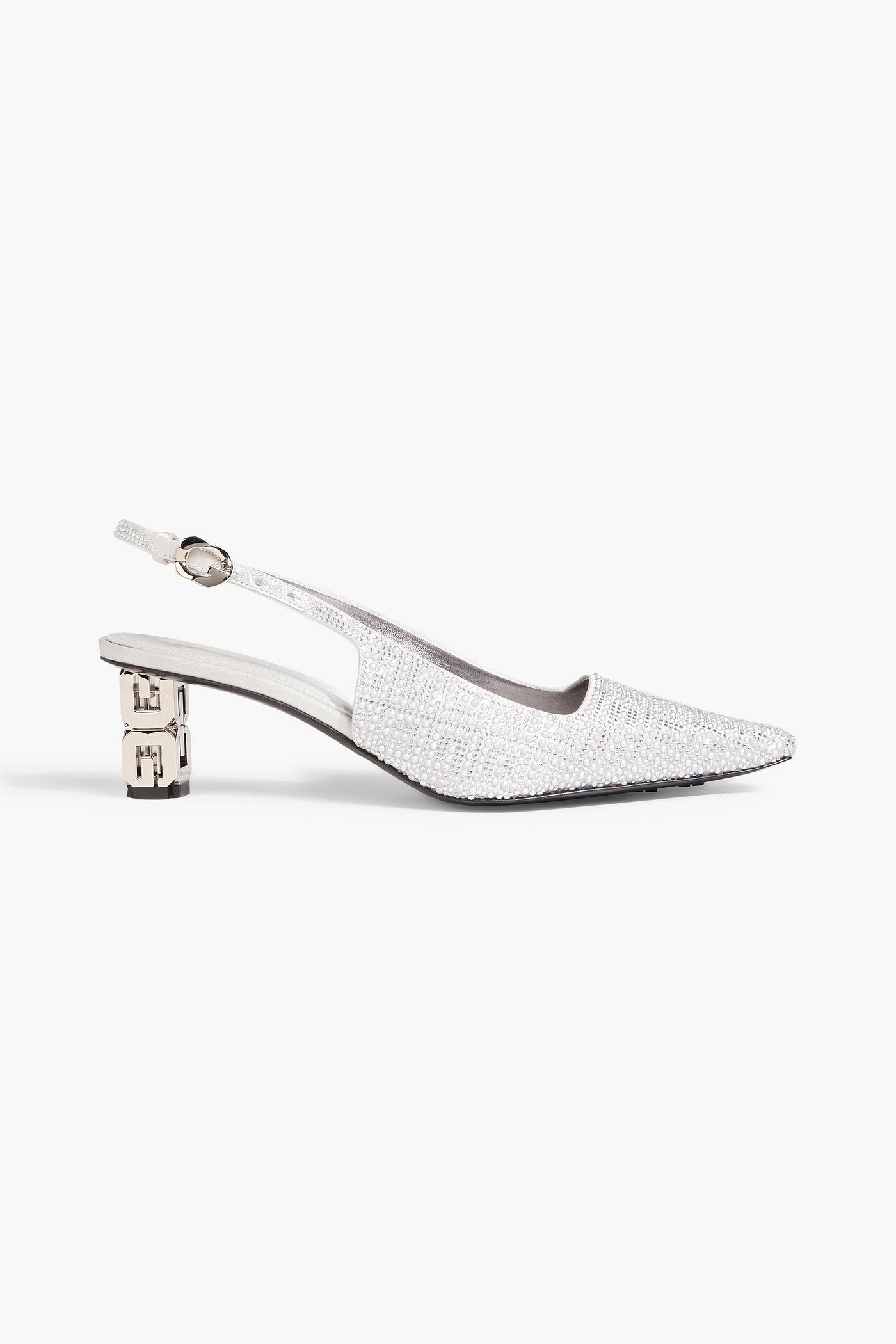 Givenchy G Cube Embellished Satin Slingback Pumps Silver Women's