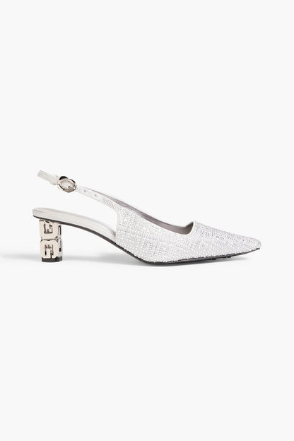 Givenchy G Cube Embellished Satin Slingback Pumps Silver Women's