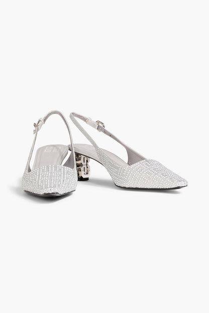 Givenchy G Cube Embellished Satin Slingback Pumps Silver Women's