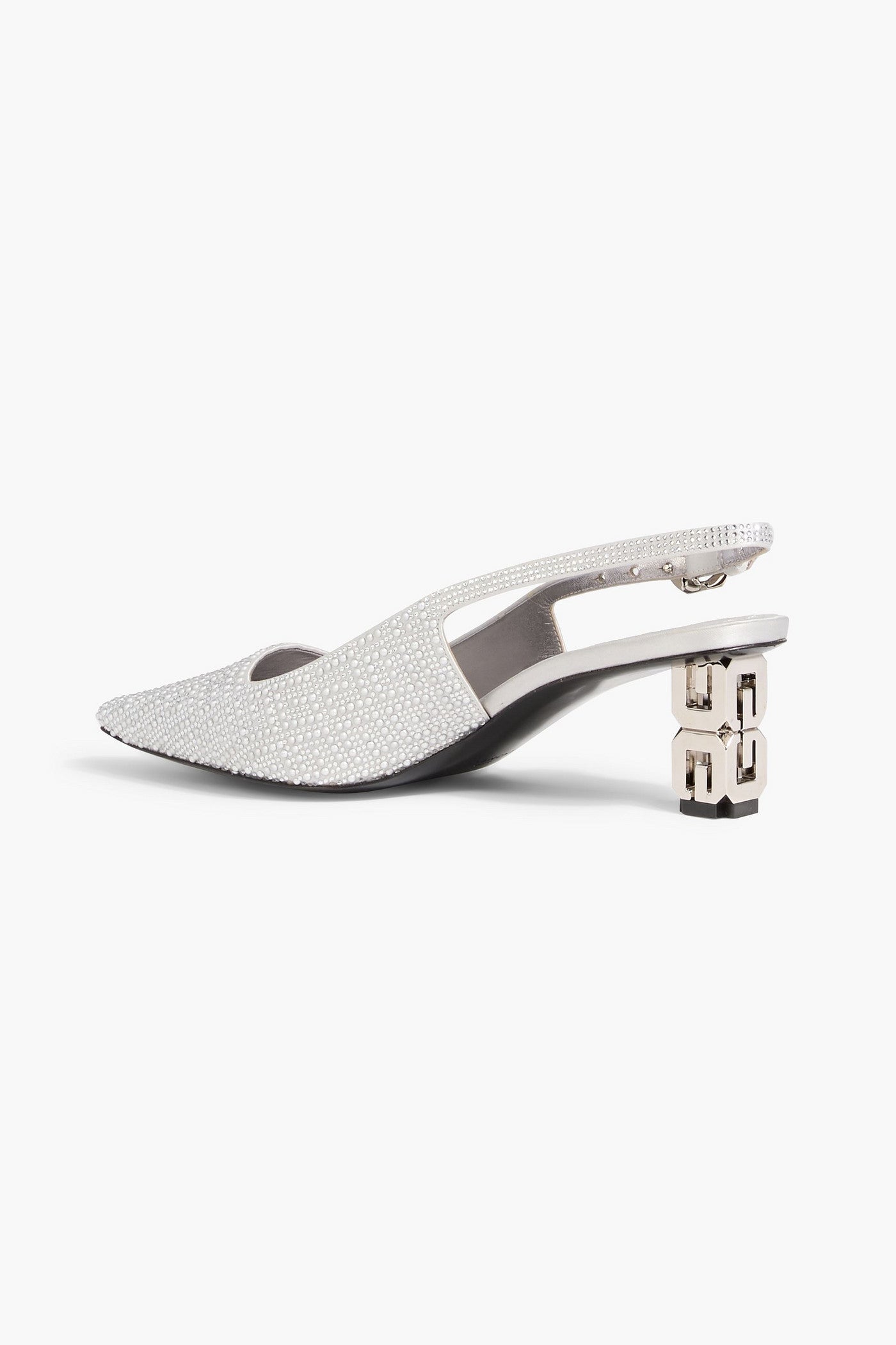 Givenchy G Cube Embellished Satin Slingback Pumps Silver Women's