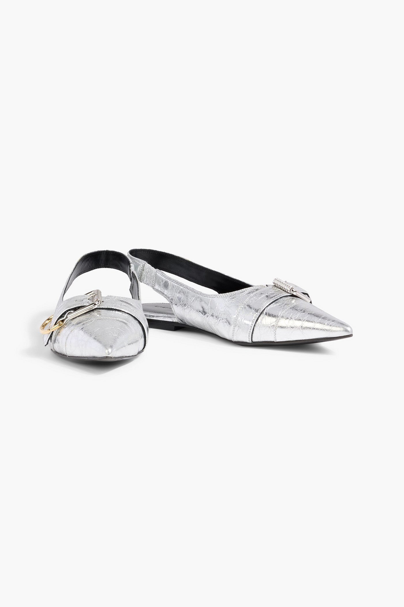 Givenchy Voyou Metallic Crinkled-Leather Slingback Point-Toe Flats Silver Women's