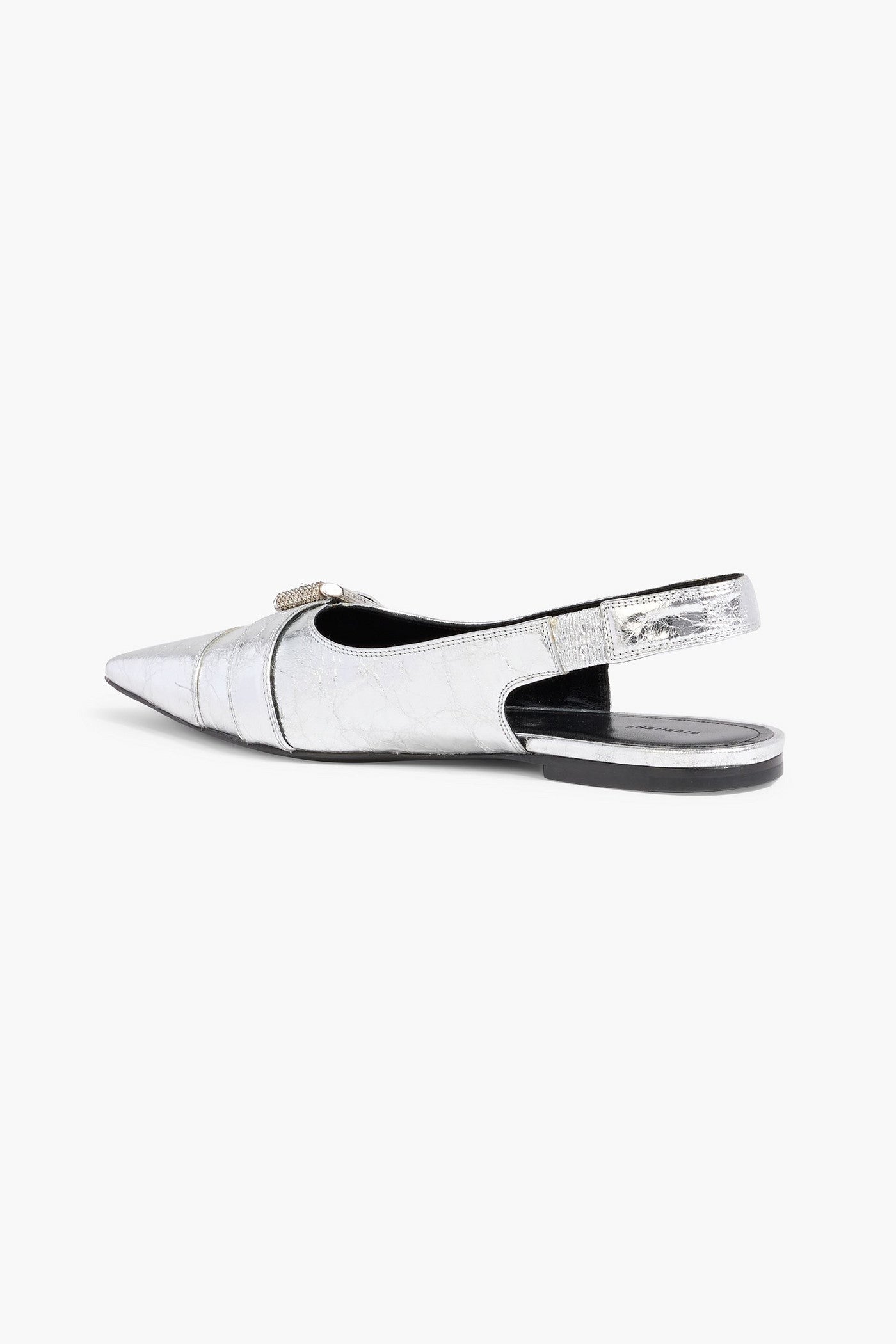 Givenchy Voyou Metallic Crinkled-Leather Slingback Point-Toe Flats Silver Women's
