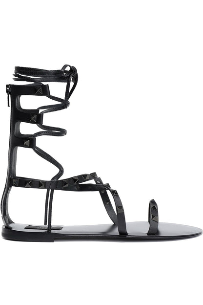 Valentino Garavani Rockstud Lace-Up Leather Sandals Black Women's