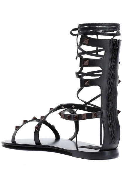 Valentino Garavani Rockstud Lace-Up Leather Sandals Black Women's