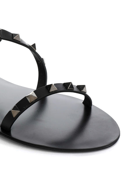 Valentino Garavani Rockstud Lace-Up Leather Sandals Black Women's