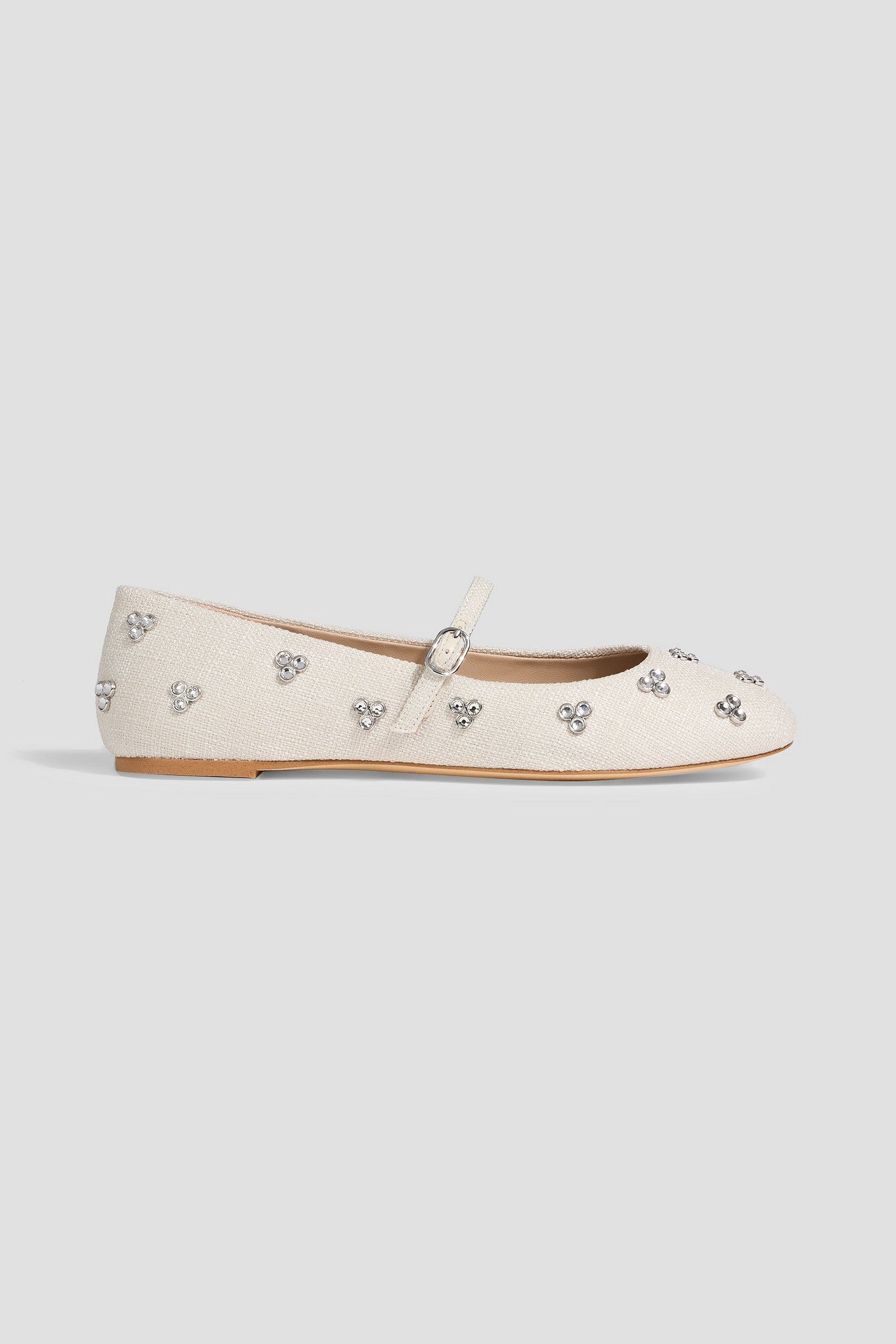 Stuart Weitzman Tammy Crystal-Embellished Tweed Mary Jane Flats Ecru Women's