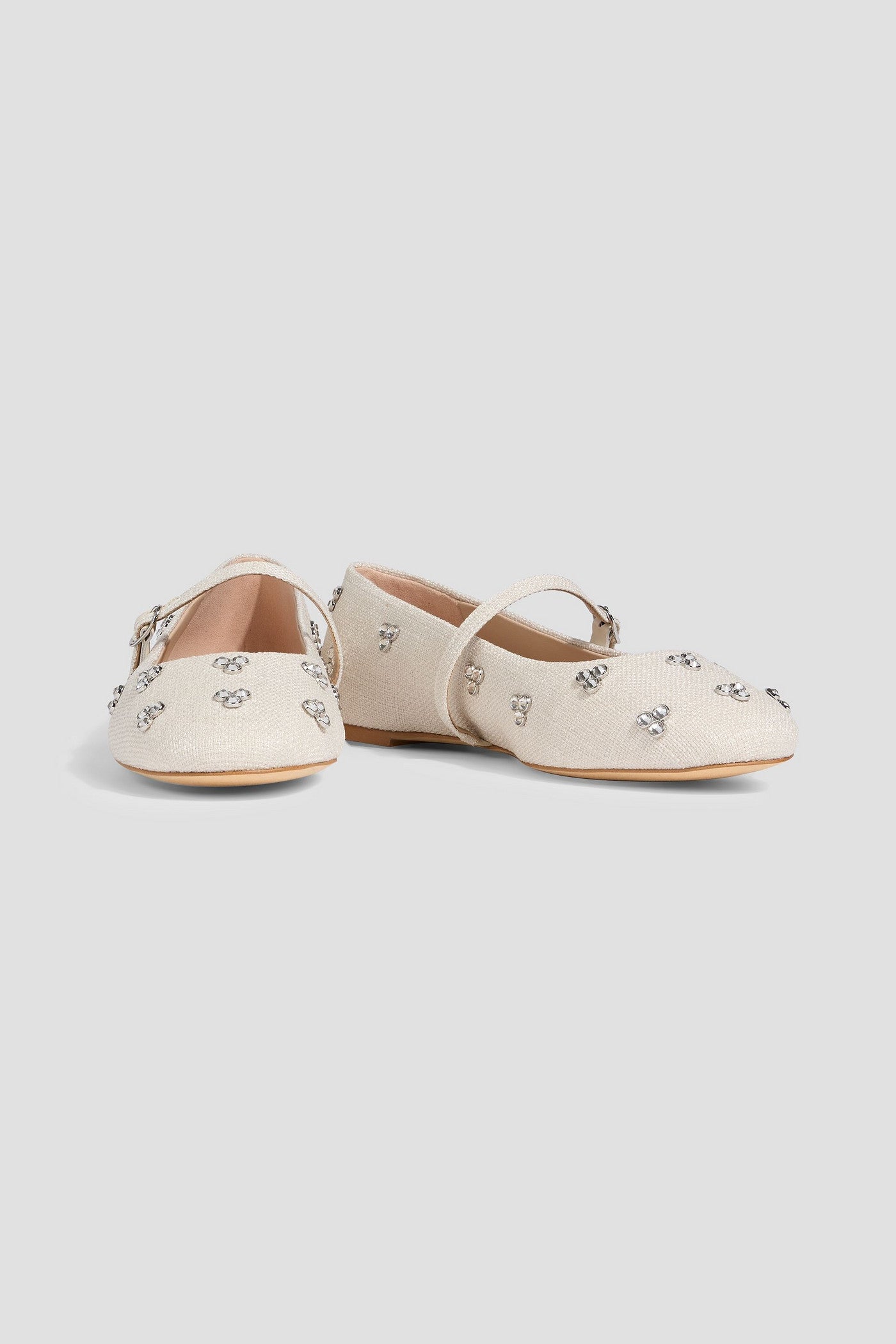 Stuart Weitzman Tammy Crystal-Embellished Tweed Mary Jane Flats Ecru Women's