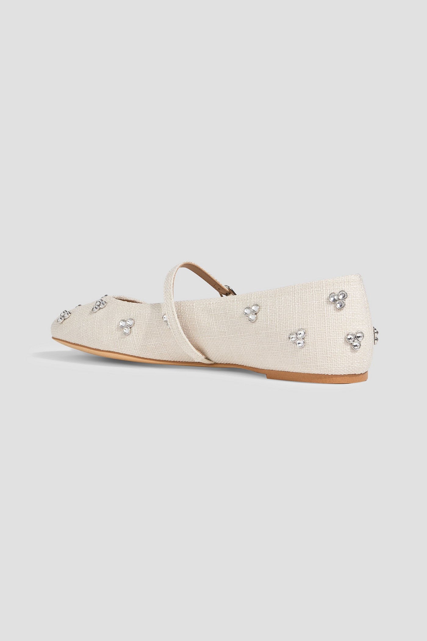Stuart Weitzman Tammy Crystal-Embellished Tweed Mary Jane Flats Ecru Women's