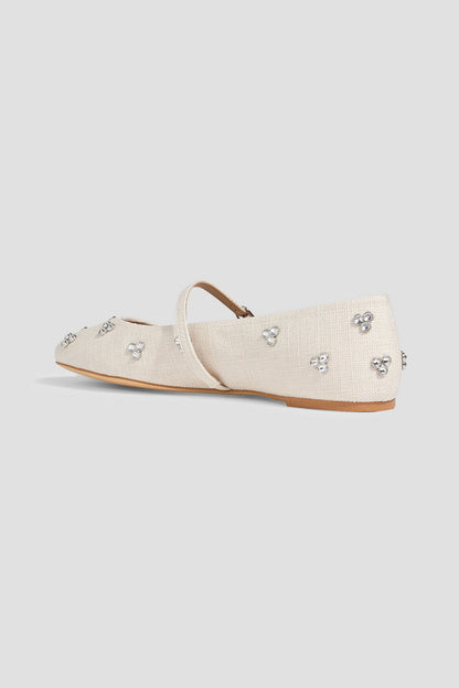 Stuart Weitzman Tammy Crystal-Embellished Tweed Mary Jane Flats Ecru Women's