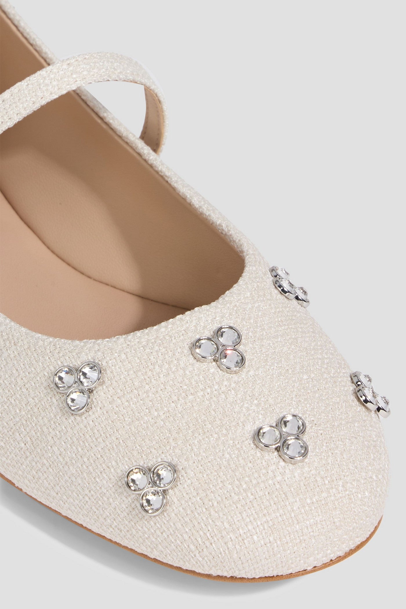 Stuart Weitzman Tammy Crystal-Embellished Tweed Mary Jane Flats Ecru Women's
