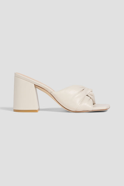 Stuart Weitzman Glamknot 85 Leather Mules Ecru Women's