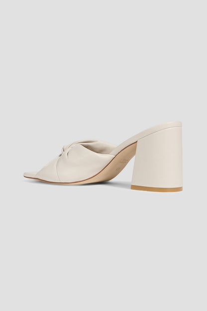 Stuart Weitzman Glamknot 85 Leather Mules Ecru Women's