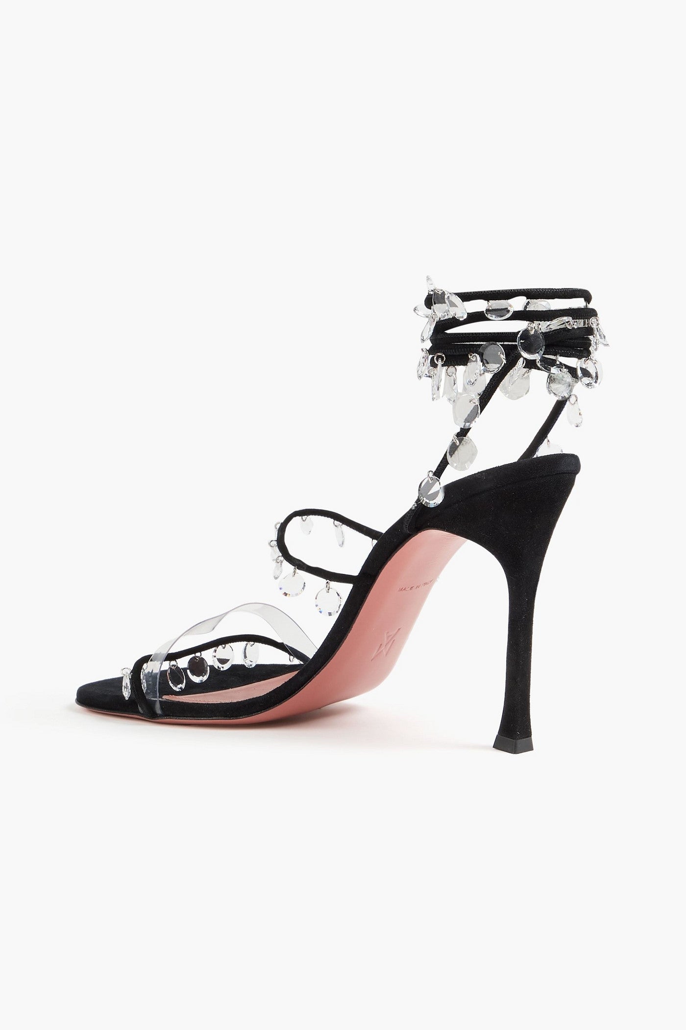 Amina Muaddi Tina Crystal-Embellished Suede And Pvc Sandals Black Women's