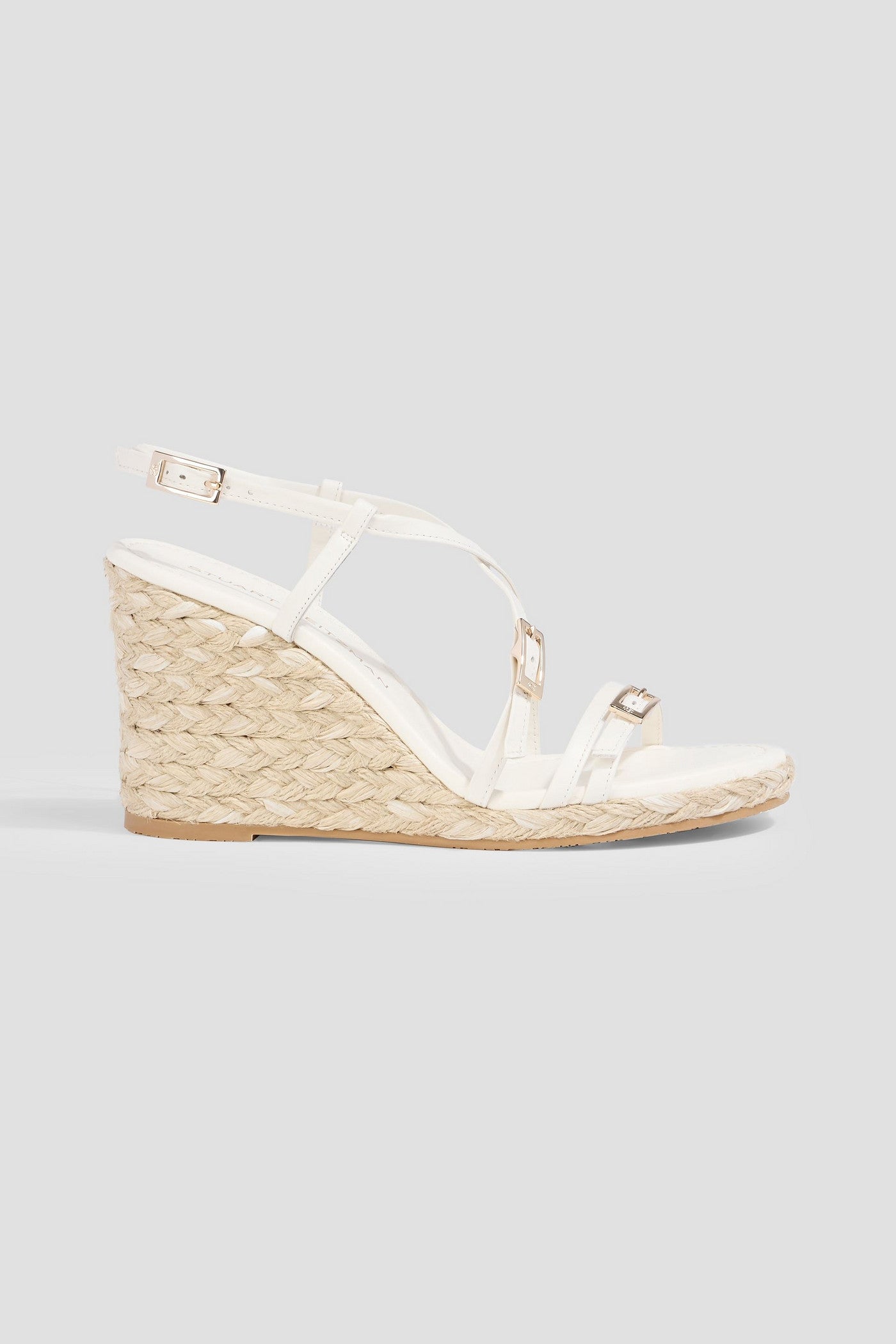 Stuart Weitzman Georgie Leather Espadrille Wedge Slingback Sandals White Women's