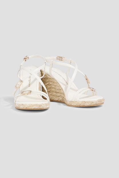 Stuart Weitzman Georgie Leather Espadrille Wedge Slingback Sandals White Women's