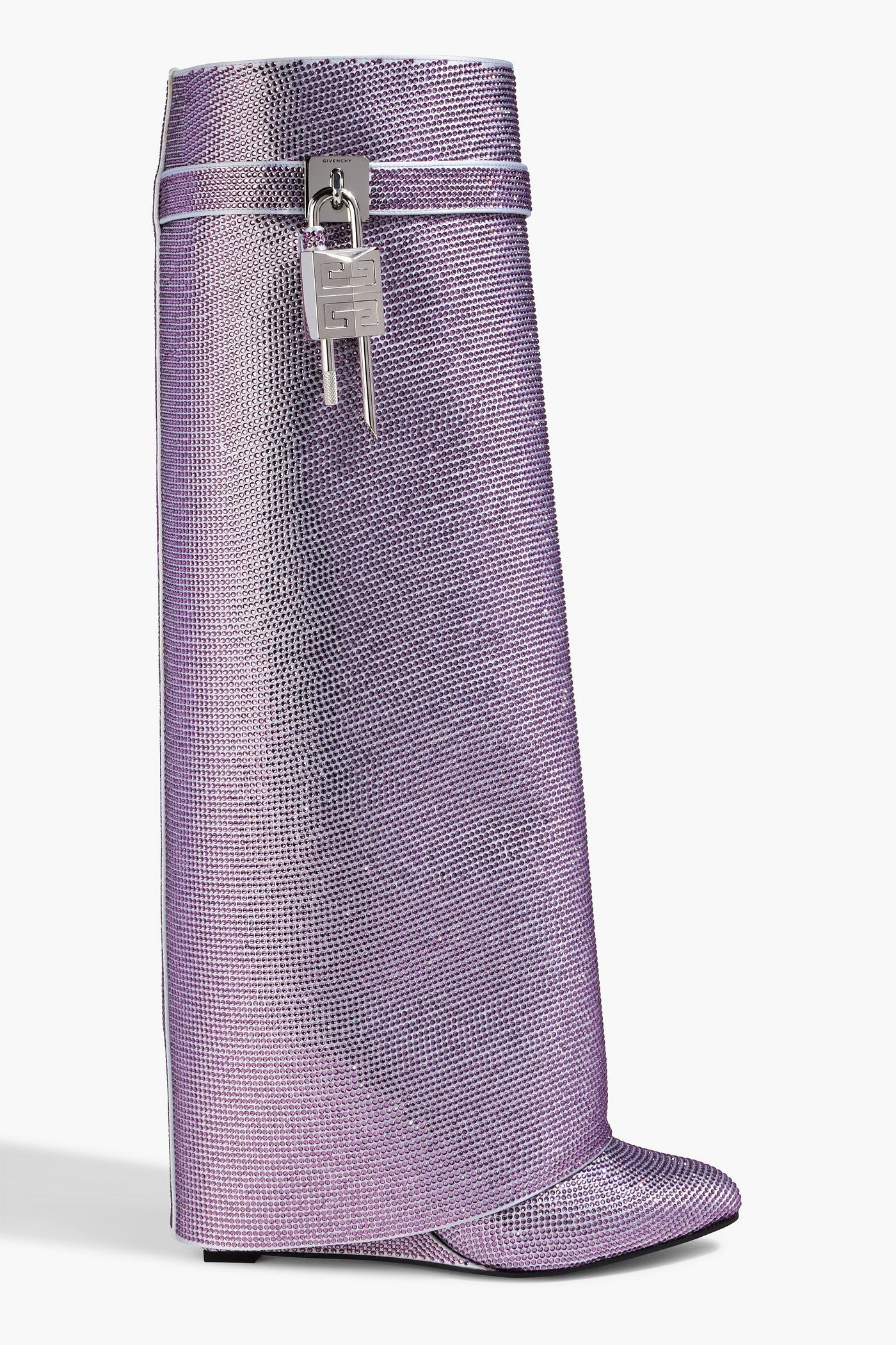 Givenchy Shark Lock Crystal-Embellished Satin Knee Boots Lavender Women's